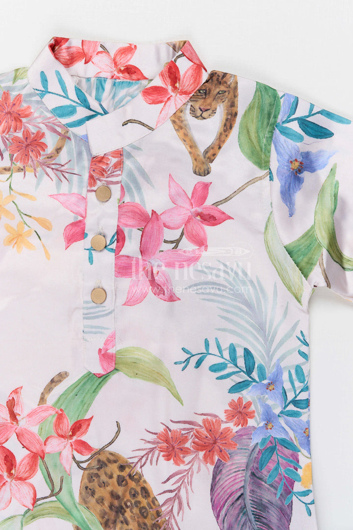 The Nesavu Boys Kurtha Set Boys Kurta Set for Festive Occasions and Family Celebrations Nesavu Nesavu boys silk cotton printed kurta set for festive occasions weddings and family celebrations