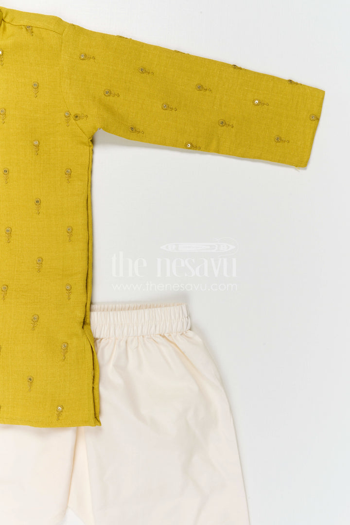 The Nesavu Boys Kurtha Set Boys Kurta Set for Festive Occasions and Temple Visit Nesavu Nesavu Boys Kurta Set Silk Blend With Thread Embroidery For Festive Occasions And Traditional Wear