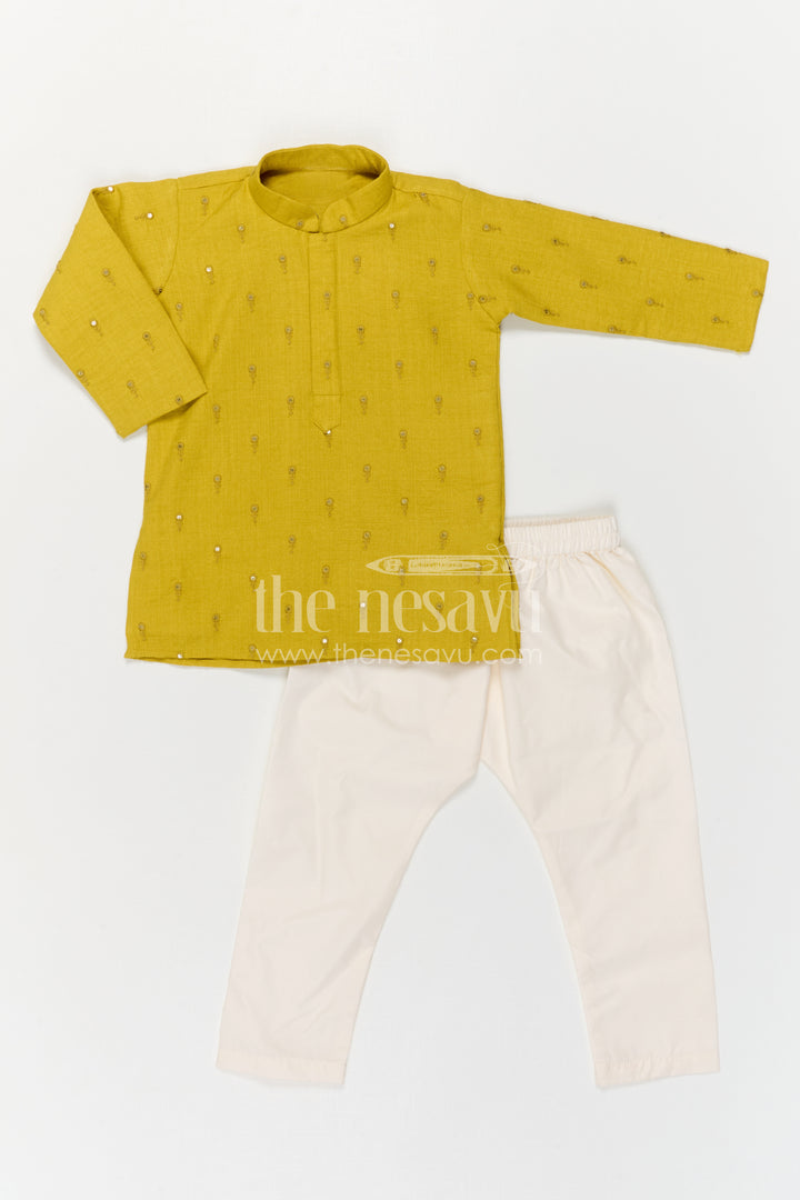 The Nesavu Boys Kurtha Set Boys Kurta Set for Festive Occasions and Temple Visit Nesavu Nesavu Boys Kurta Set Silk Blend With Thread Embroidery For Festive Occasions And Traditional Wear
