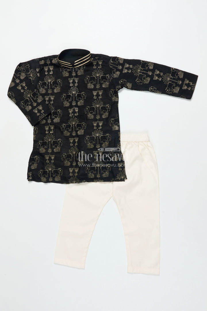 The Nesavu Boys Kurtha Set Boys Kurta Set for Festive Wear and Traditional Events Nesavu Nesavu boys embroidered kurta set blend silk festivals traditional celebrations
