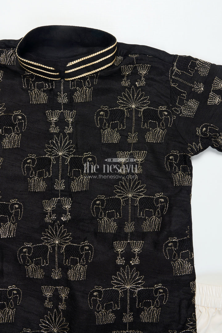 The Nesavu Boys Kurtha Set Boys Kurta Set for Festive Wear and Traditional Events Nesavu Nesavu boys embroidered kurta set blend silk festivals traditional celebrations