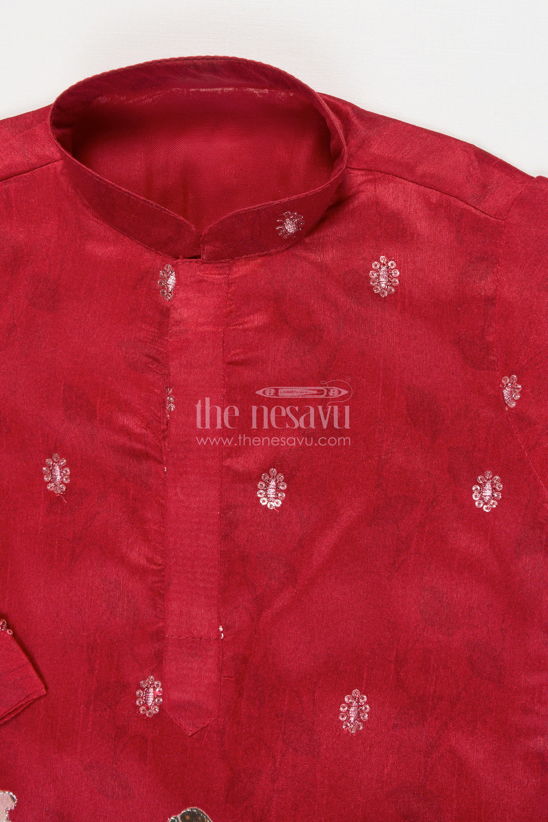 The Nesavu Boys Kurtha Set Boys Kurta Set for Temple Visits and Traditional Family Events Nesavu Nesavu boys kurta set embroidered festive motifs traditional family occasions