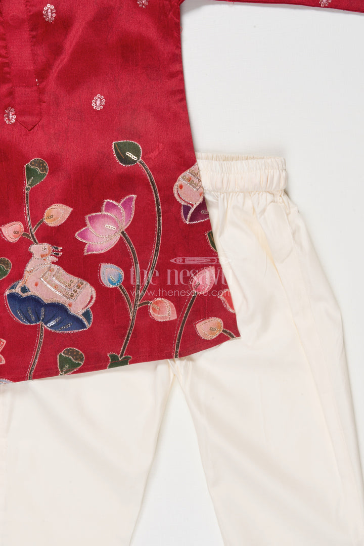 The Nesavu Boys Kurtha Set Boys Kurta Set for Temple Visits and Traditional Family Events Nesavu Nesavu boys kurta set embroidered festive motifs traditional family occasions