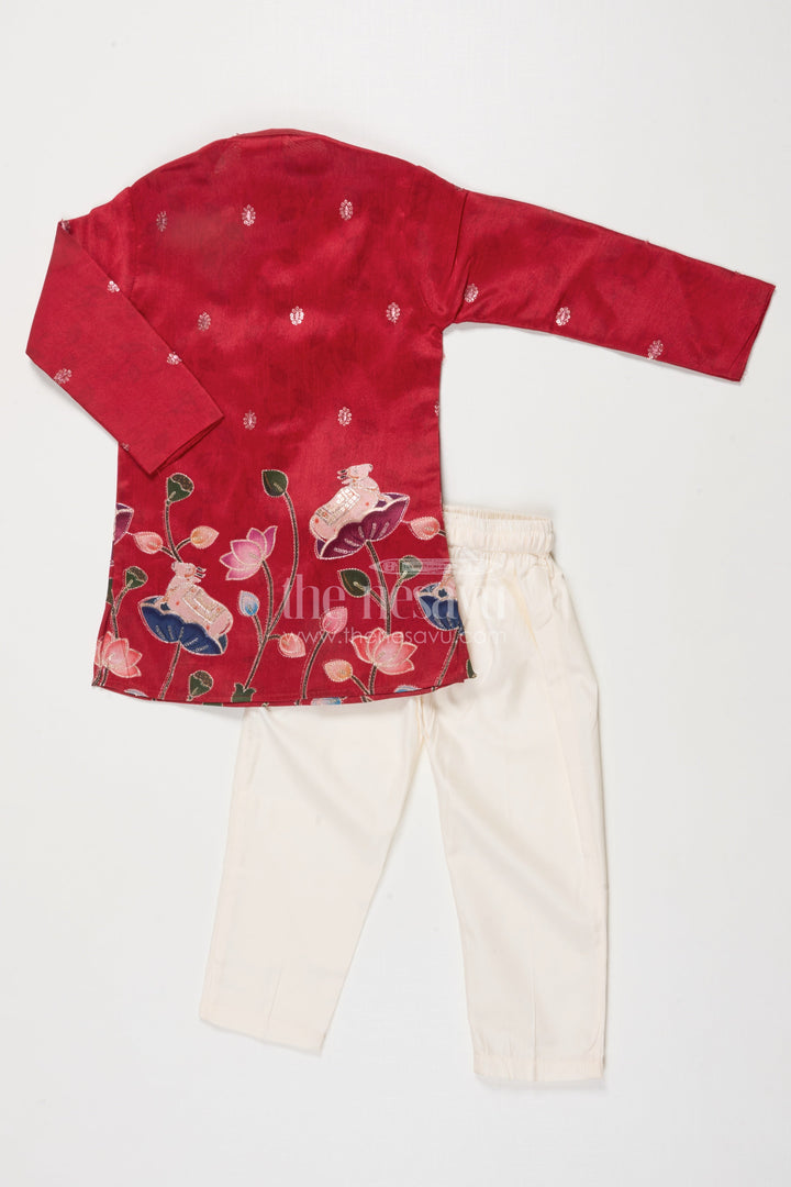 The Nesavu Boys Kurtha Set Boys Kurta Set for Temple Visits and Traditional Family Events Nesavu Nesavu boys kurta set embroidered festive motifs traditional family occasions