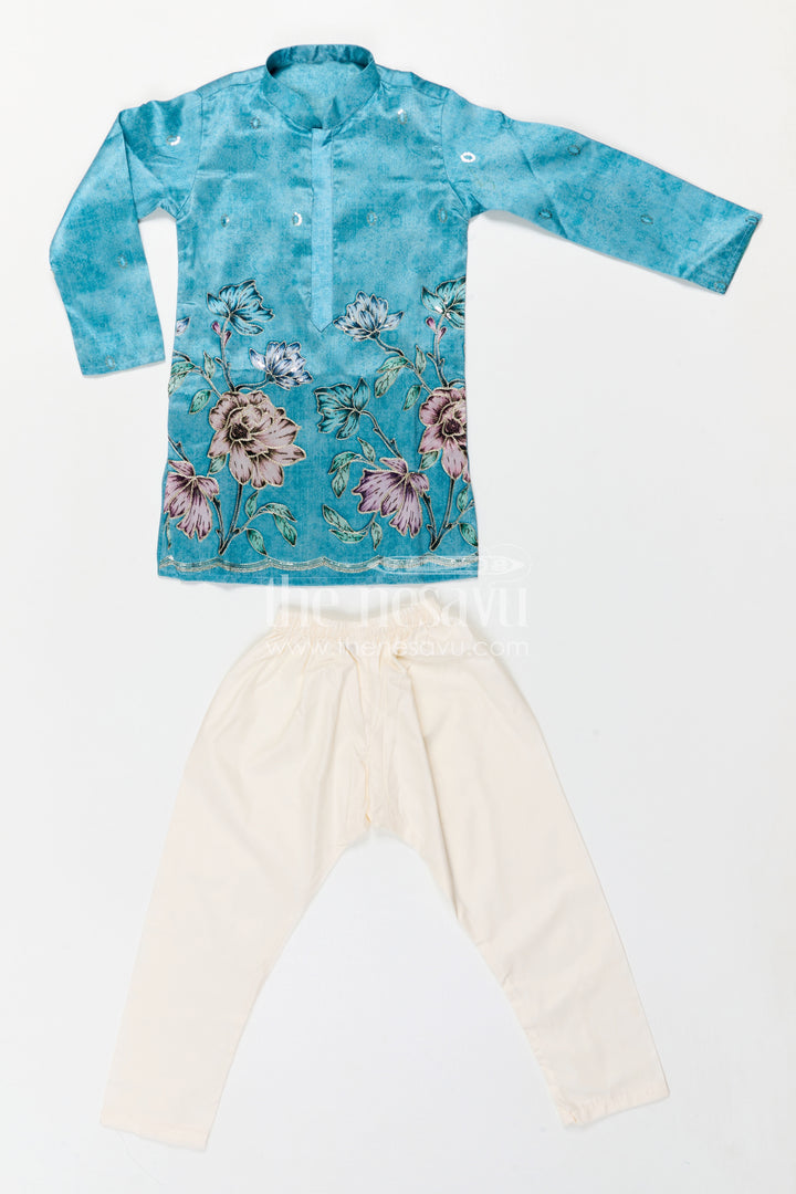 The Nesavu Boys Kurtha Set Boys Kurta Set for Weddings and Festive Celebrations Nesavu Nesavu Boys Green Kurta Set In Viscose Silk With Embroidery For Weddings And Festive Celebrations