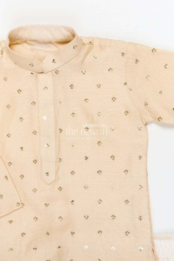 The Nesavu Boys Kurtha Set Boys Kurta Set for Weddings and Festive Occasions Nesavu Nesavu boys kurta set with festive sequence embroidery in viscose silk for toddlers