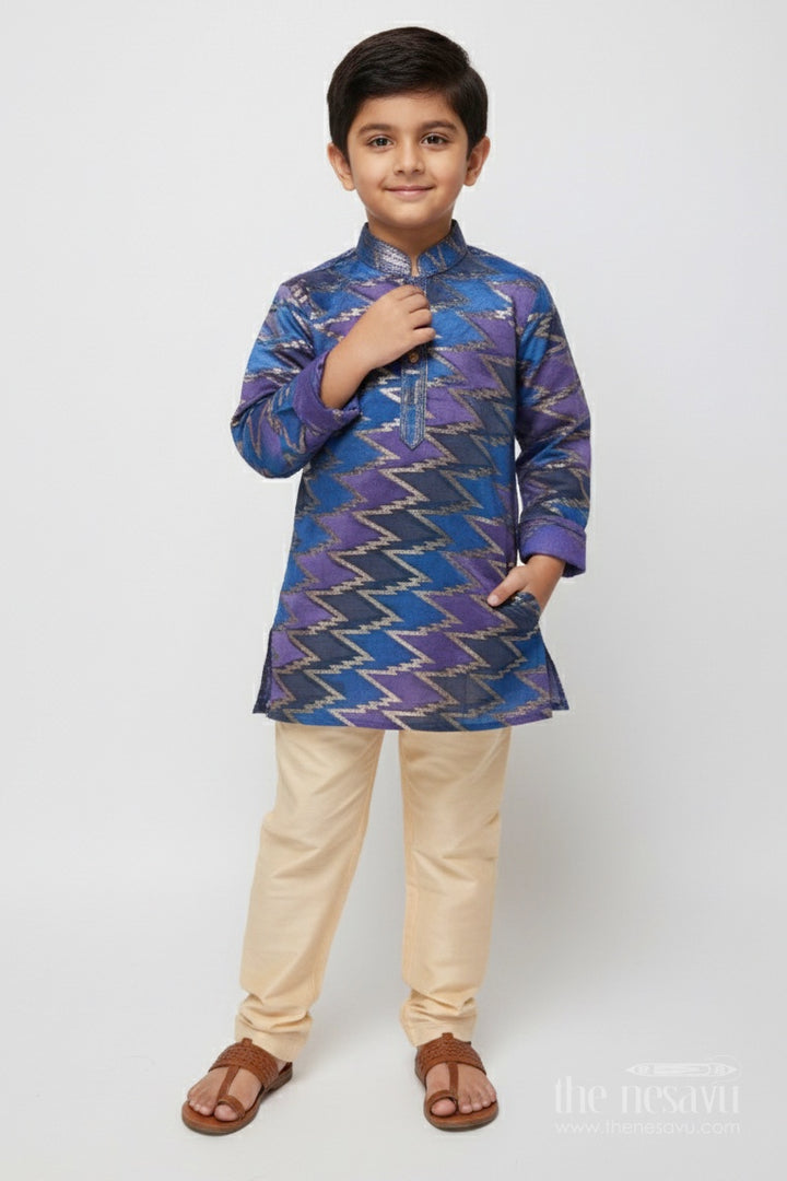 The Nesavu Boys Kurtha Set Boys Kurta Set with Banarasi Weave Design for Wedding and Ethnic Day Nesavu Nesavu Banarasi weave boys kurta set silk cotton ideal traditional school ethnic day wear