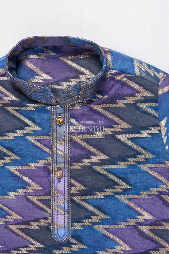 The Nesavu Boys Kurtha Set Boys Kurta Set with Banarasi Weave Design for Wedding and Ethnic Day Nesavu Nesavu Banarasi weave boys kurta set silk cotton ideal traditional school ethnic day wear