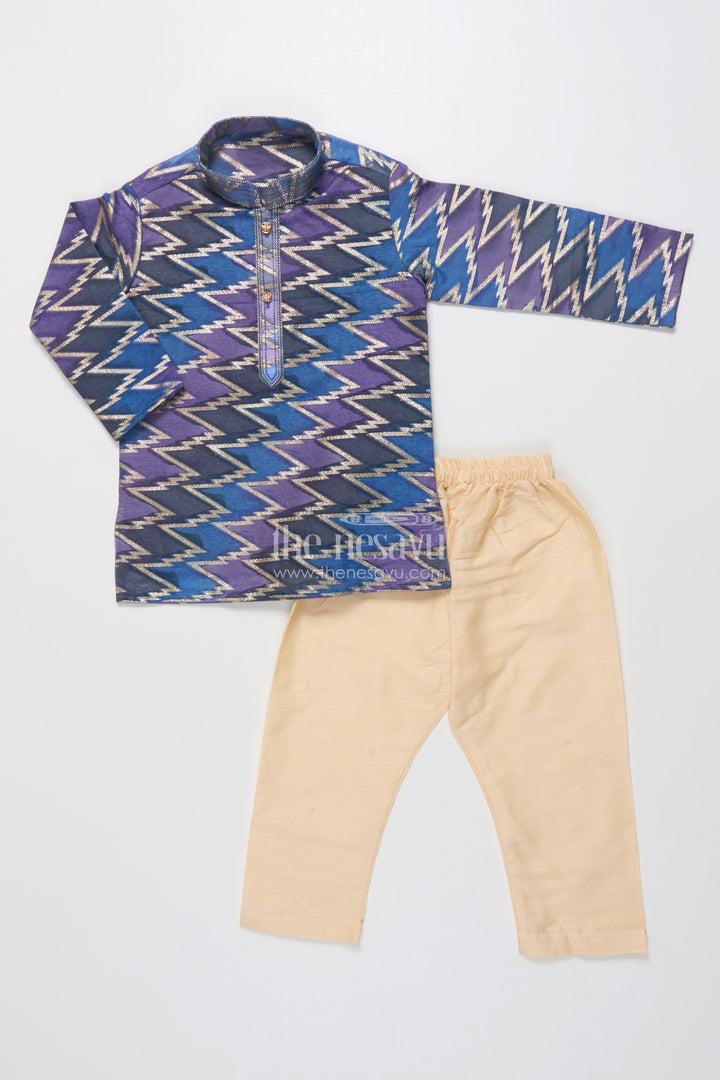 The Nesavu Boys Kurtha Set Boys Kurta Set with Banarasi Weave Design for Wedding and Ethnic Day Nesavu Nesavu Banarasi weave boys kurta set silk cotton ideal traditional school ethnic day wear