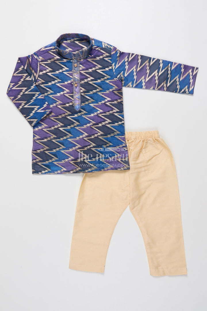 The Nesavu Boys Kurtha Set Boys Kurta Set with Banarasi Weave Design for Wedding and Ethnic Day Nesavu Nesavu Banarasi weave boys kurta set silk cotton ideal traditional school ethnic day wear