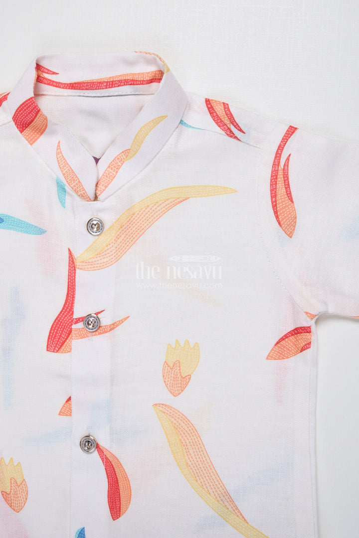 The Nesavu Boys Kurtha Set Boys Kurta Set with Digital Print Jacket for Festive Occasions Nesavu Nesavu boys cotton kurta set colorful digital print jacket school festive wear