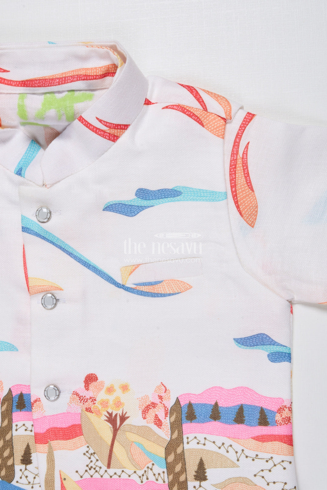 The Nesavu Boys Kurtha Set Boys Kurta Set with Digital Print Jacket for Festive Occasions Nesavu Nesavu boys cotton kurta set colorful digital print jacket school festive wear