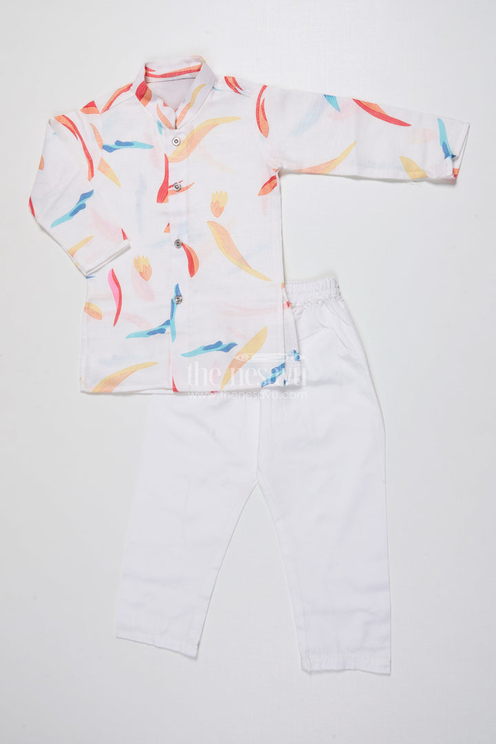 The Nesavu Boys Kurtha Set Boys Kurta Set with Digital Print Jacket for Festive Occasions Nesavu Nesavu boys cotton kurta set colorful digital print jacket school festive wear