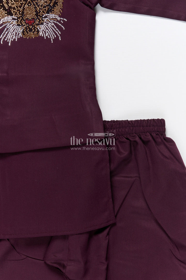 The Nesavu Boys Kurtha Set Boys Kurta Set with Embellished Jacket for Weddings and Festive Wear Nesavu Nesavu boys kurta set embellished tiger motif jacket ideal weddings festive celebrations