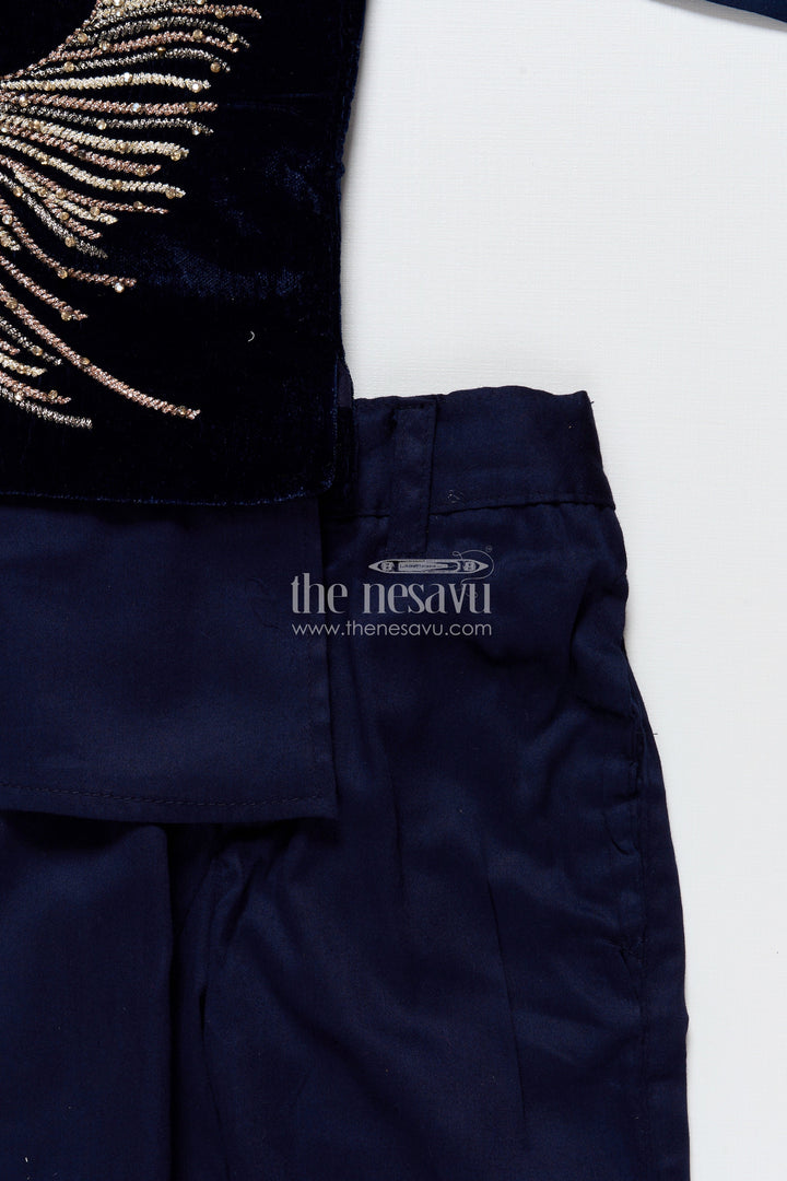 The Nesavu Boys Kurtha Set Boys Kurta Set with Embroidered Velvet Jacket for Festive Family Functions Nesavu Nesavu boys kurta set embroidered velvet jacket  perfect festive weddings receptions