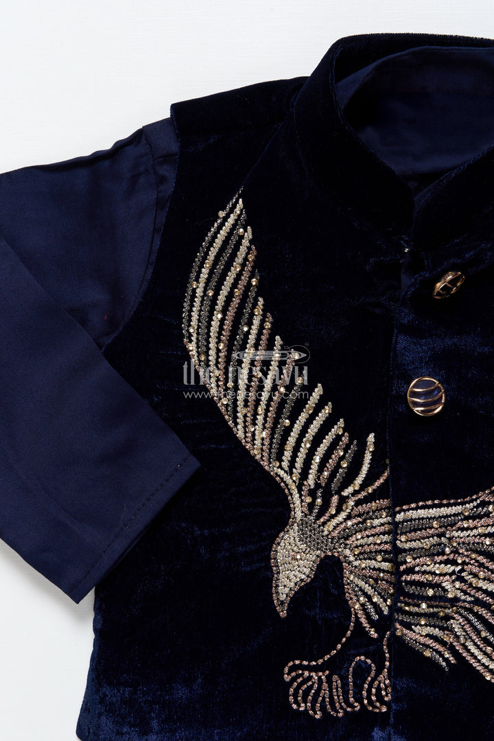The Nesavu Boys Kurtha Set Boys Kurta Set with Embroidered Velvet Jacket for Festive Family Functions Nesavu Nesavu boys kurta set embroidered velvet jacket  perfect festive weddings receptions