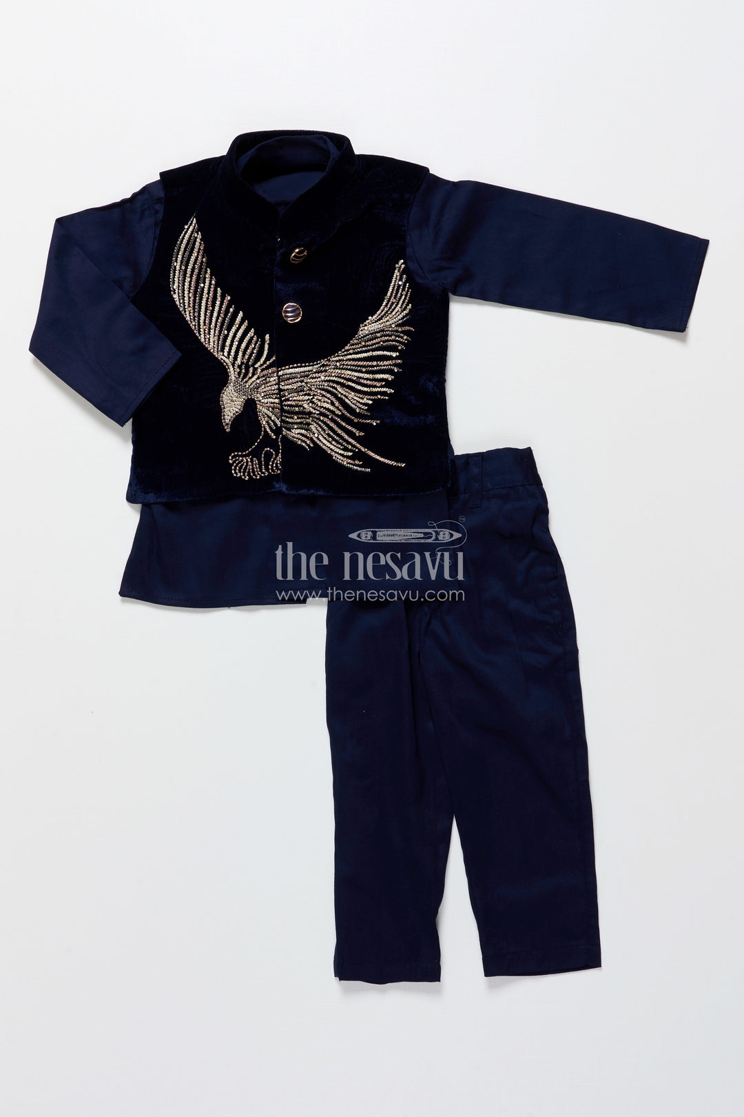 The Nesavu Boys Kurtha Set Boys Kurta Set with Embroidered Velvet Jacket for Festive Family Functions Nesavu Nesavu boys kurta set embroidered velvet jacket  perfect festive weddings receptions