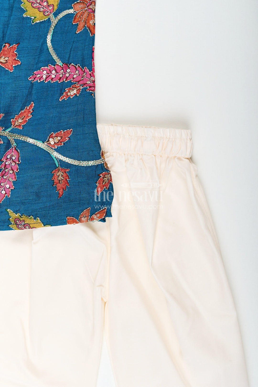 The Nesavu Boys Kurtha Set Boys kurta set with embroidery for festivals and formal occasions Nesavu Nesavu boys embroidered kurta pajama set tissue silk weddings poojas