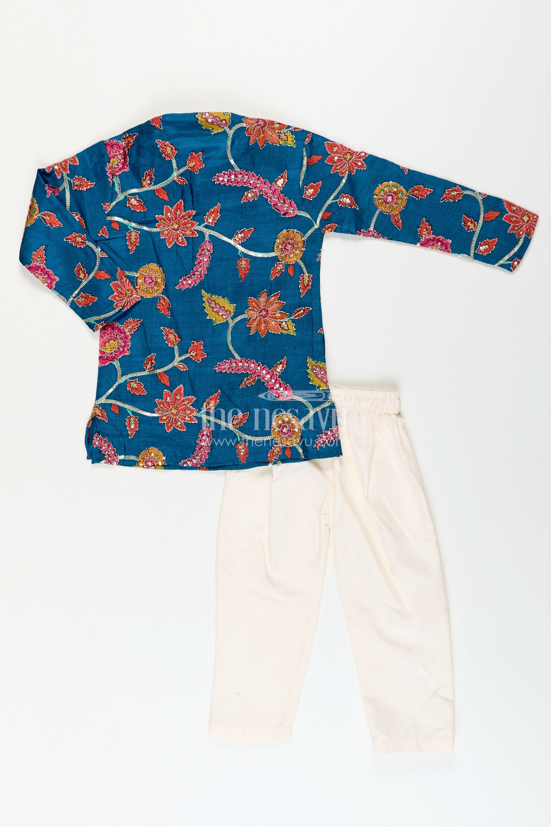 The Nesavu Boys Kurtha Set Boys kurta set with embroidery for festivals and formal occasions Nesavu Nesavu boys embroidered kurta pajama set tissue silk weddings poojas