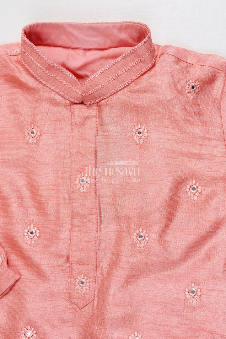 The Nesavu Boys Kurtha Set Boys Kurta Set with Embroidery for Wedding and Festive Occasions Nesavu Nesavu boys kurta set embroidered blend silk cotton weddings festive celebrations