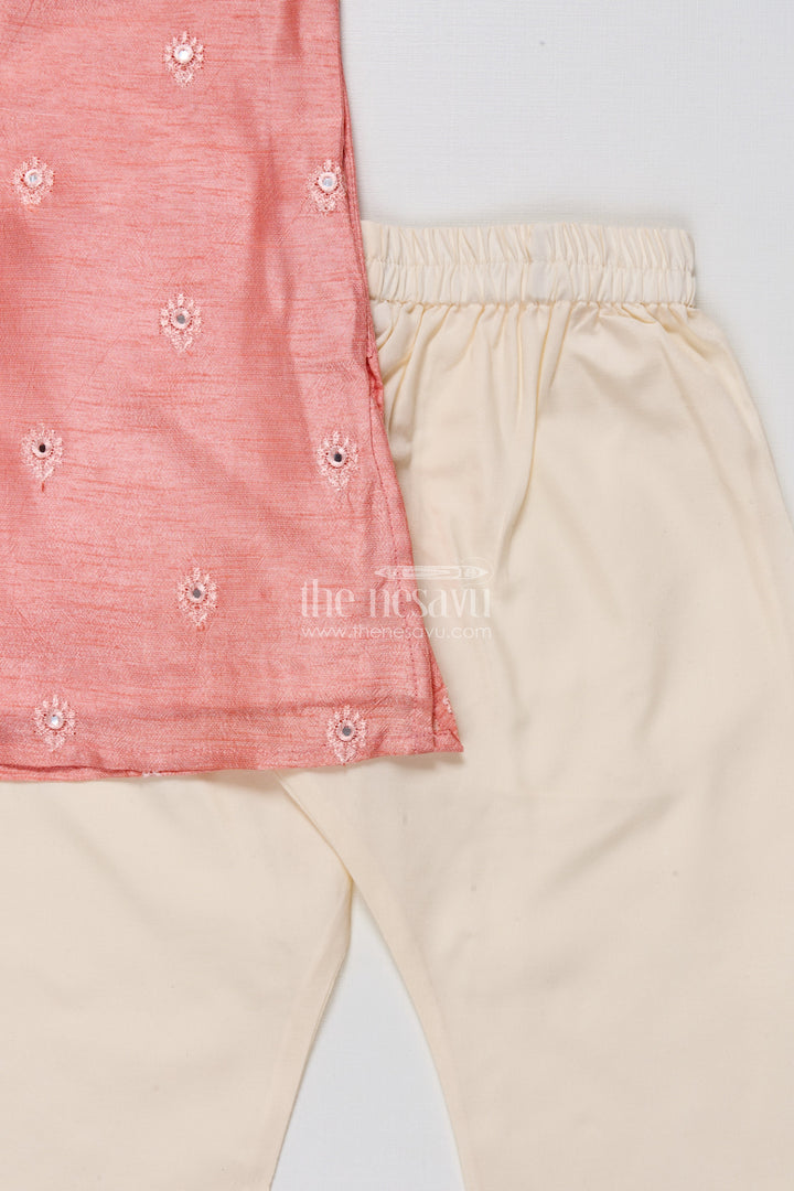 The Nesavu Boys Kurtha Set Boys Kurta Set with Embroidery for Wedding and Festive Occasions Nesavu Nesavu boys kurta set embroidered blend silk cotton weddings festive celebrations