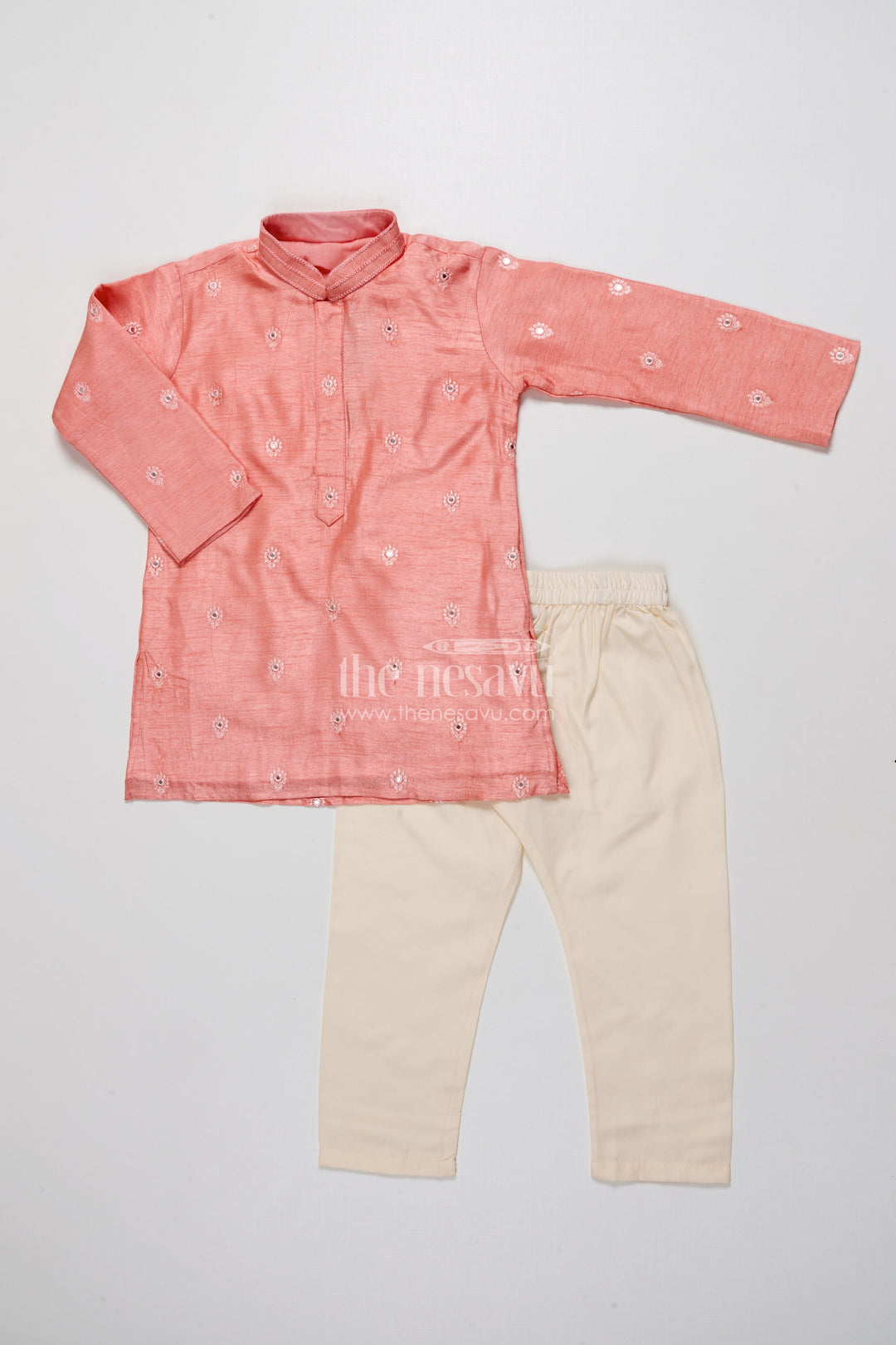 The Nesavu Boys Kurtha Set Boys Kurta Set with Embroidery for Wedding and Festive Occasions Nesavu Nesavu boys kurta set embroidered blend silk cotton weddings festive celebrations