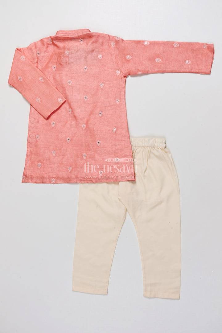 The Nesavu Boys Kurtha Set Boys Kurta Set with Embroidery for Wedding and Festive Occasions Nesavu Nesavu boys kurta set embroidered blend silk cotton weddings festive celebrations