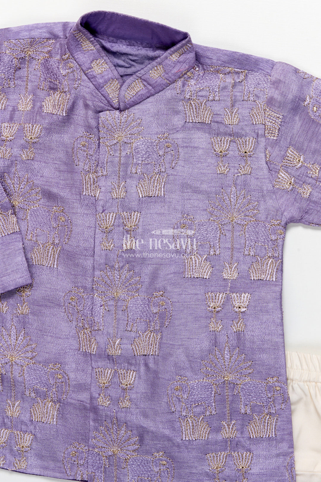 The Nesavu Boys Kurtha Set Boys Kurta Set with Embroidery for Weddings and Festive Functions Nesavu Nesavu boys embroidered kurta dothi set silk blend  ideal weddings festive occasions