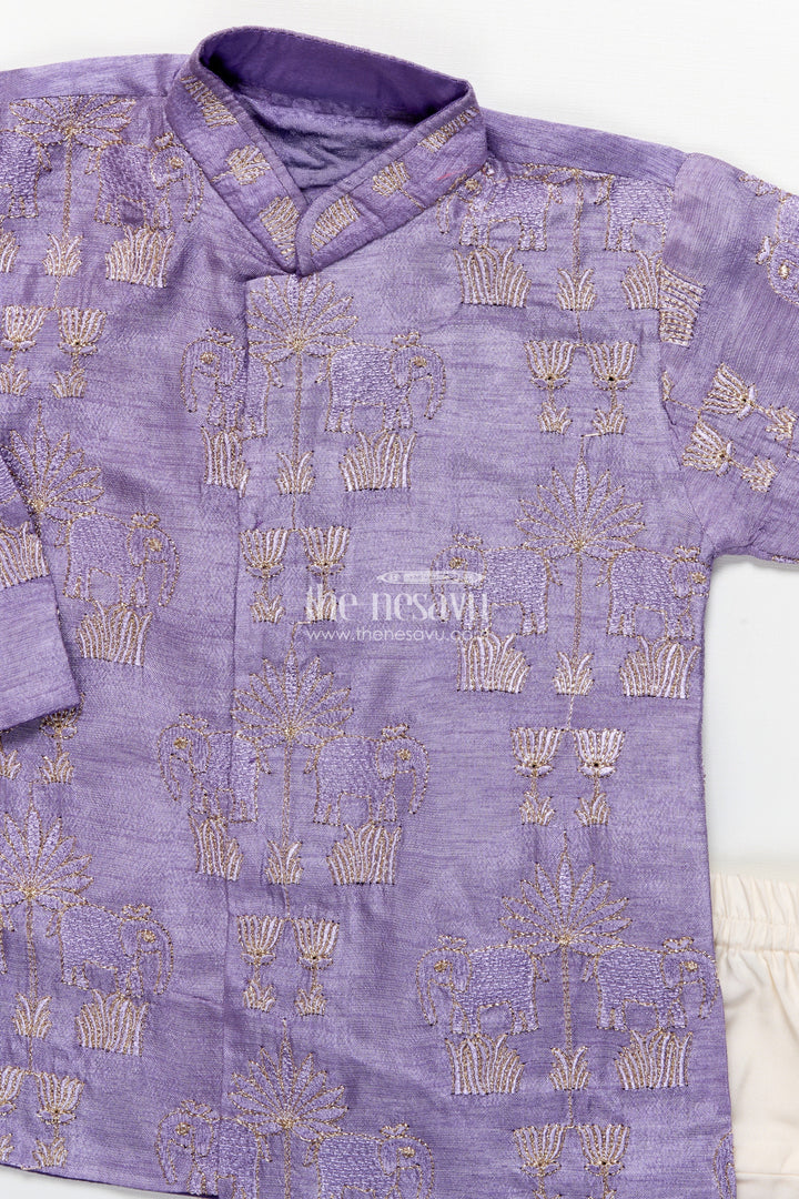 The Nesavu Boys Kurtha Set Boys Kurta Set with Embroidery for Weddings and Festive Functions Nesavu Nesavu boys embroidered kurta dothi set silk blend  ideal weddings festive occasions