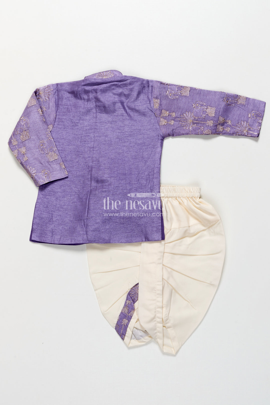 The Nesavu Boys Kurtha Set Boys Kurta Set with Embroidery for Weddings and Festive Functions Nesavu Nesavu boys embroidered kurta dothi set silk blend  ideal weddings festive occasions