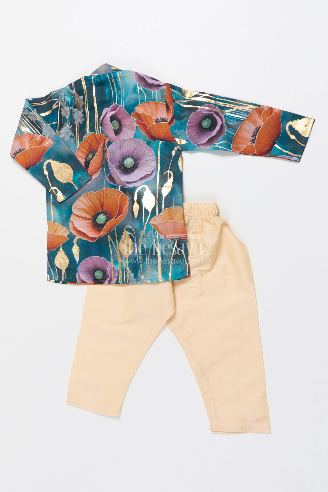 The Nesavu Boys Kurtha Set Boys Kurta Set with Foil Print for Festive Functions and Ethnic Day Nesavu Nesavu boys kurta set floral foil print festive ethnic wear weddings cultural events