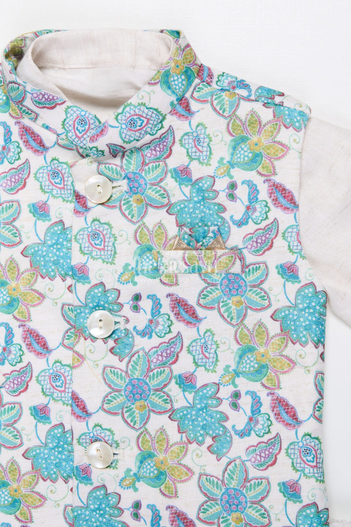 The Nesavu Boys Jacket Sets Boys Kurta Set with Jacket for Weddings and Festive Celebrations Nesavu Nesavu boys silk kurta set sleeveless embroidered jacket perfect weddings ethnic events