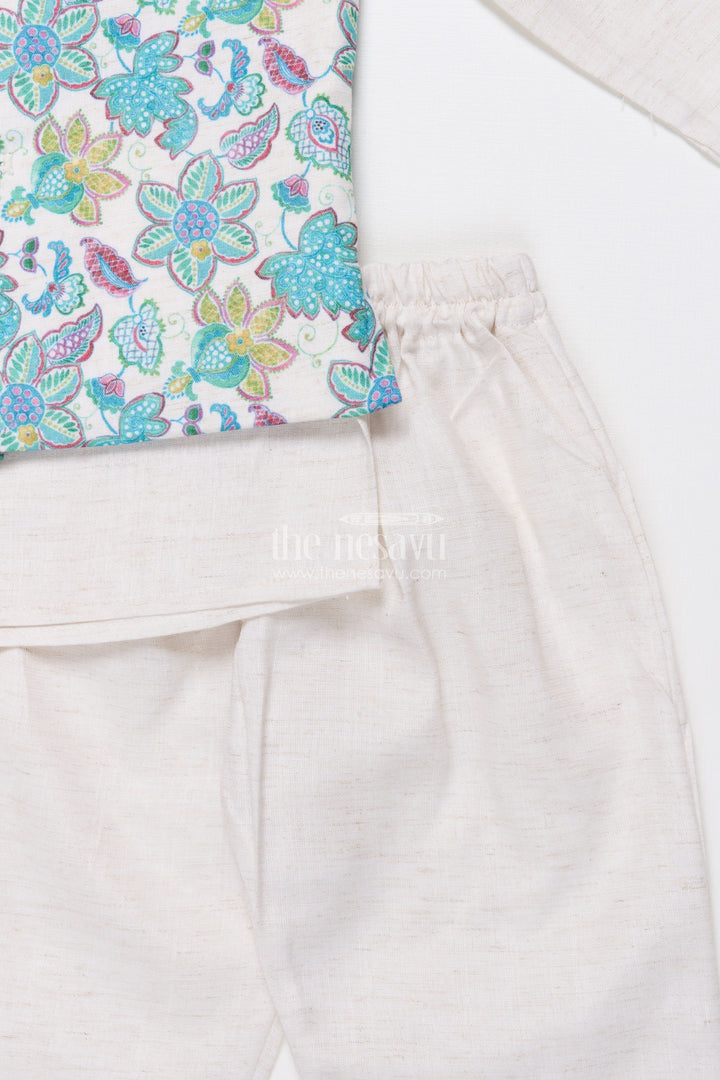 The Nesavu Boys Jacket Sets Boys Kurta Set with Jacket for Weddings and Festive Celebrations Nesavu Nesavu boys silk kurta set sleeveless embroidered jacket perfect weddings ethnic events