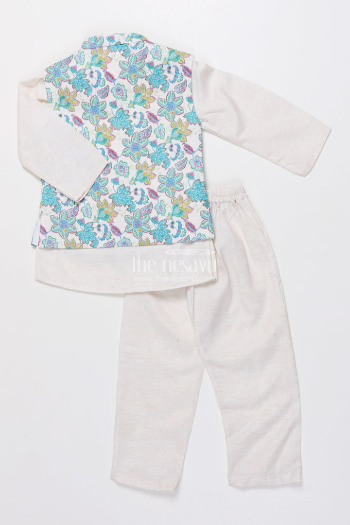 The Nesavu Boys Jacket Sets Boys Kurta Set with Jacket for Weddings and Festive Celebrations Nesavu Nesavu boys silk kurta set sleeveless embroidered jacket perfect weddings ethnic events