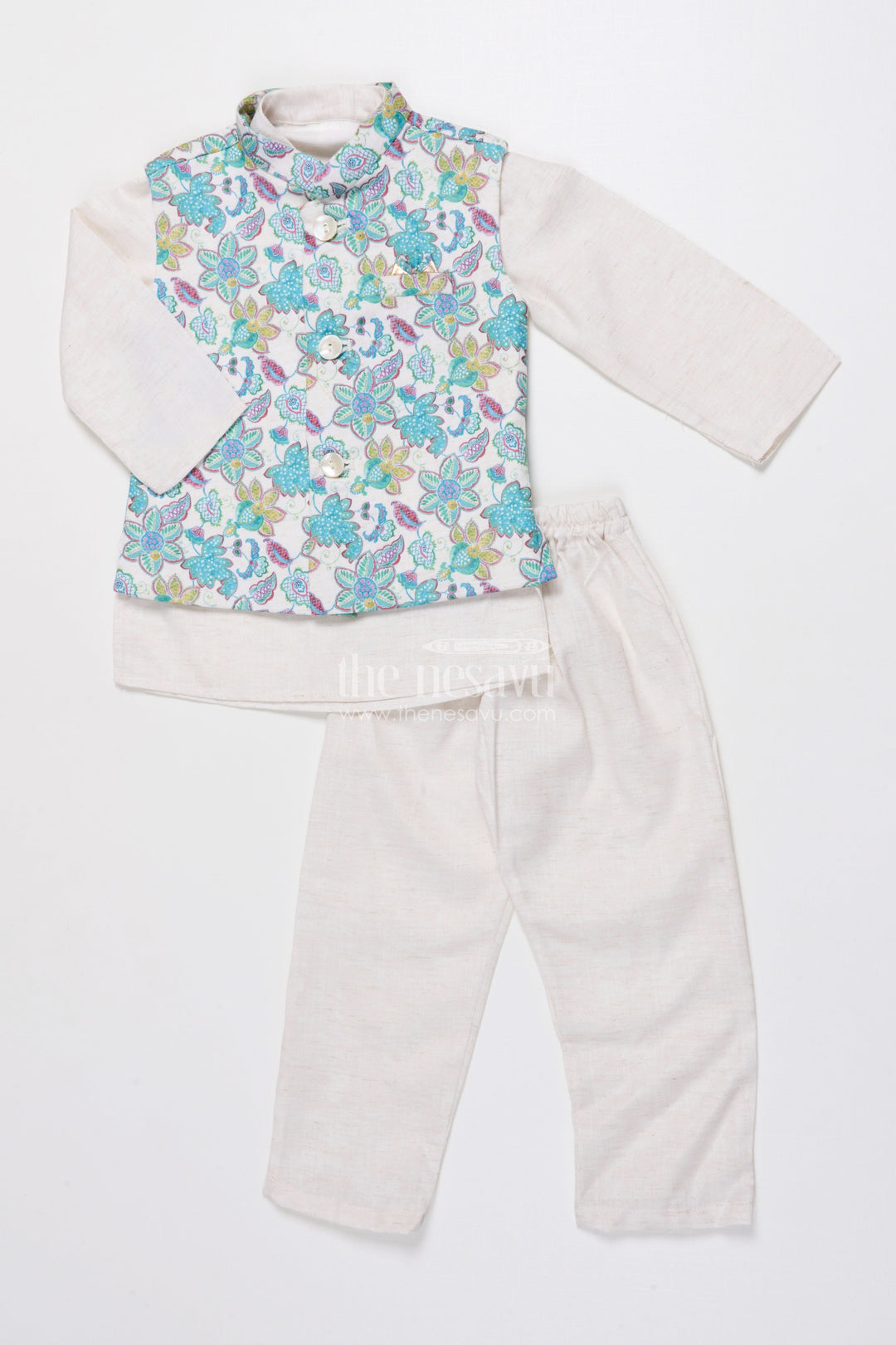 The Nesavu Boys Jacket Sets Boys Kurta Set with Jacket for Weddings and Festive Celebrations Nesavu Nesavu boys silk kurta set sleeveless embroidered jacket perfect weddings ethnic events