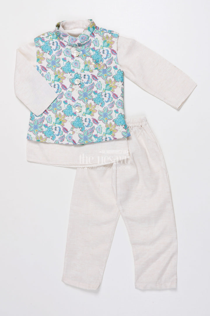 The Nesavu Boys Jacket Sets Boys Kurta Set with Jacket for Weddings and Festive Celebrations Nesavu Nesavu boys silk kurta set sleeveless embroidered jacket perfect weddings ethnic events