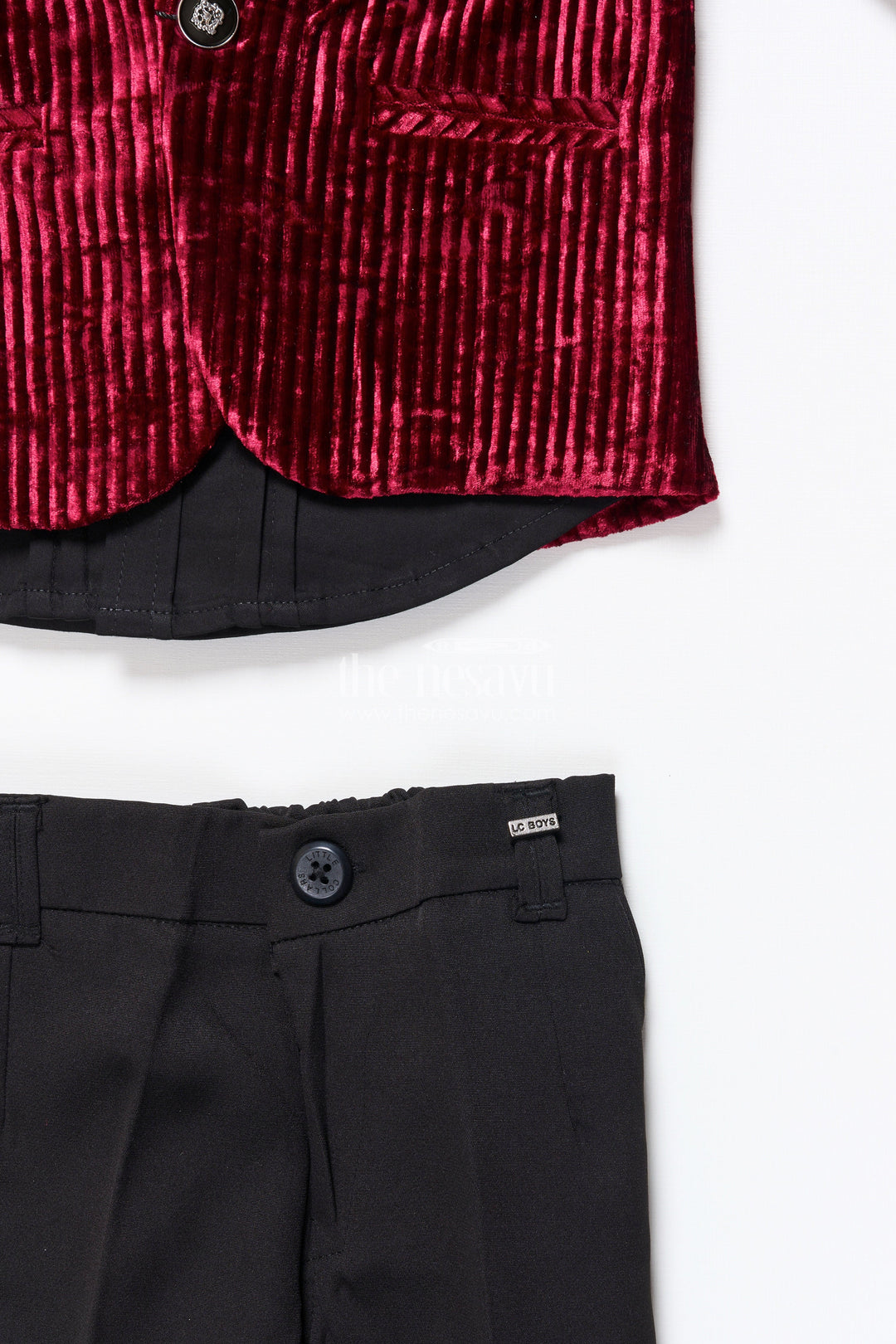 The Nesavu Boys Kurtha Set Boys Kurta Set with Velvet Satin Jacket for Weddings and Stage Events Nesavu Nesavu boys kurta set velvet satin jacket brooch birthday parties weddings