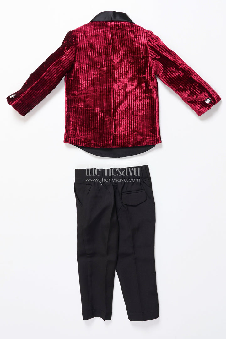 The Nesavu Boys Kurtha Set Boys Kurta Set with Velvet Satin Jacket for Weddings and Stage Events Nesavu Nesavu boys kurta set velvet satin jacket brooch birthday parties weddings
