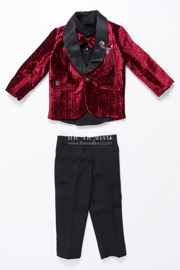 The Nesavu Boys Kurtha Set Boys Kurta Set with Velvet Satin Jacket for Weddings and Stage Events Nesavu Nesavu boys kurta set velvet satin jacket brooch birthday parties weddings