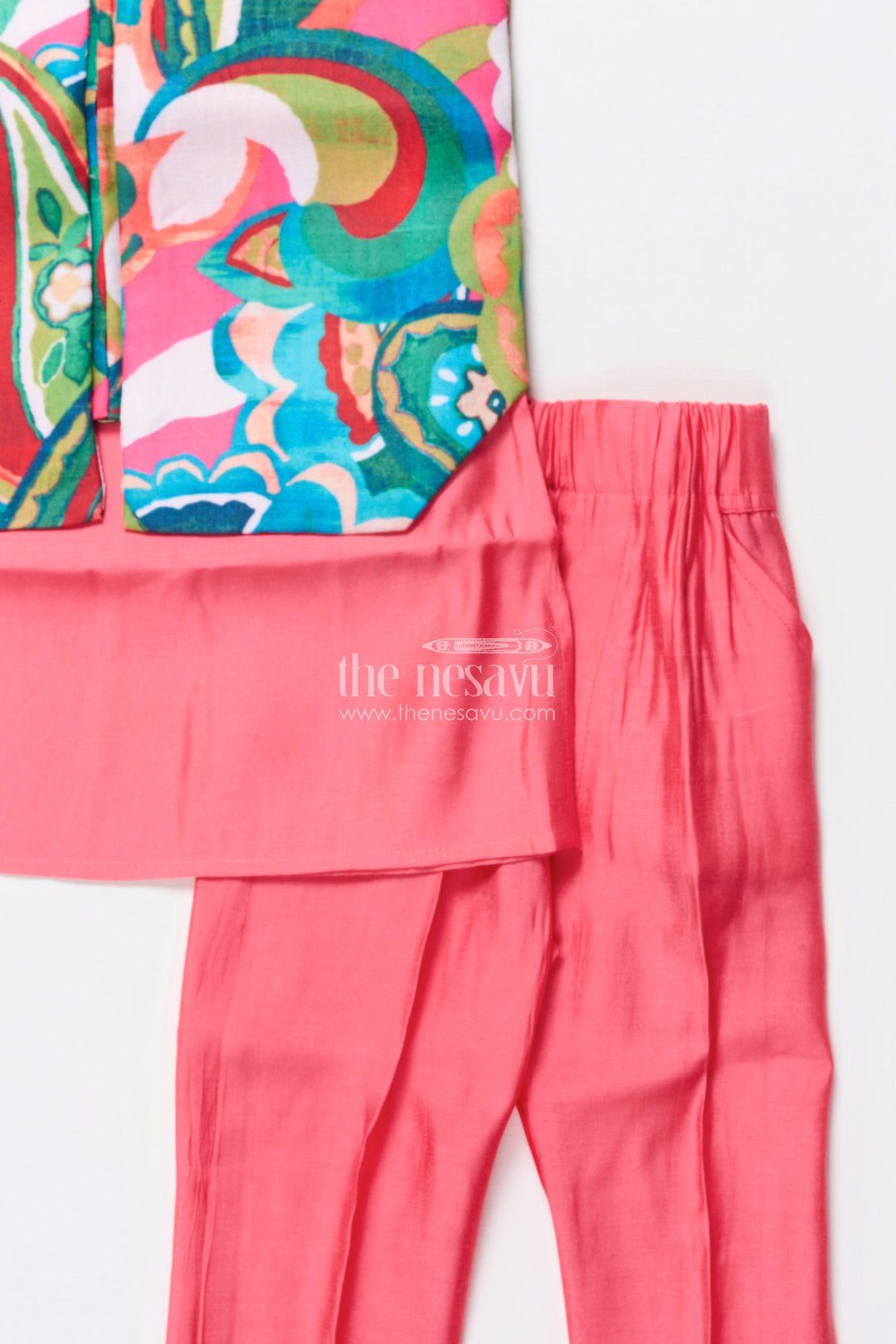 The Nesavu Boys Kurtha Set Boys Kurta Set with Vibrant Printed Jacket for Weddings and Festive Events Nesavu Nesavu boys kurta set vibrant cotton printed jacket weddings celebrations