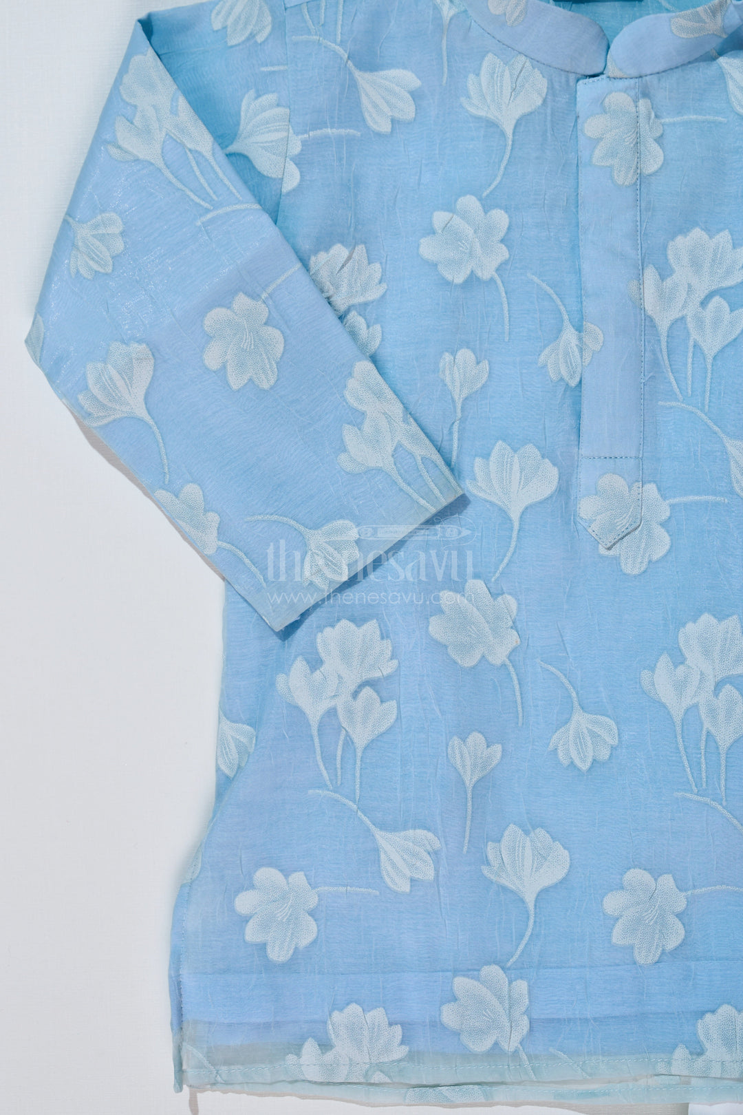 The Nesavu Boys Kurtha Set Boys Kurta with Floral Embroidery and White Pajama for Ethnic Wear Nesavu Boys Kurta Floral Embroidery White Pajama Traditional Wear | The Nesavu