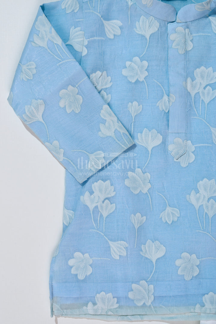 The Nesavu Boys Kurtha Set Boys Kurta with Floral Embroidery and White Pajama for Ethnic Wear Nesavu Boys Kurta Floral Embroidery White Pajama Traditional Wear | The Nesavu