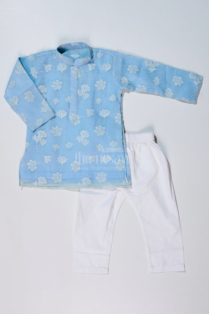 The Nesavu Boys Kurtha Set Boys Kurta with Floral Embroidery and White Pajama for Ethnic Wear Nesavu Boys Kurta Floral Embroidery White Pajama Traditional Wear | The Nesavu