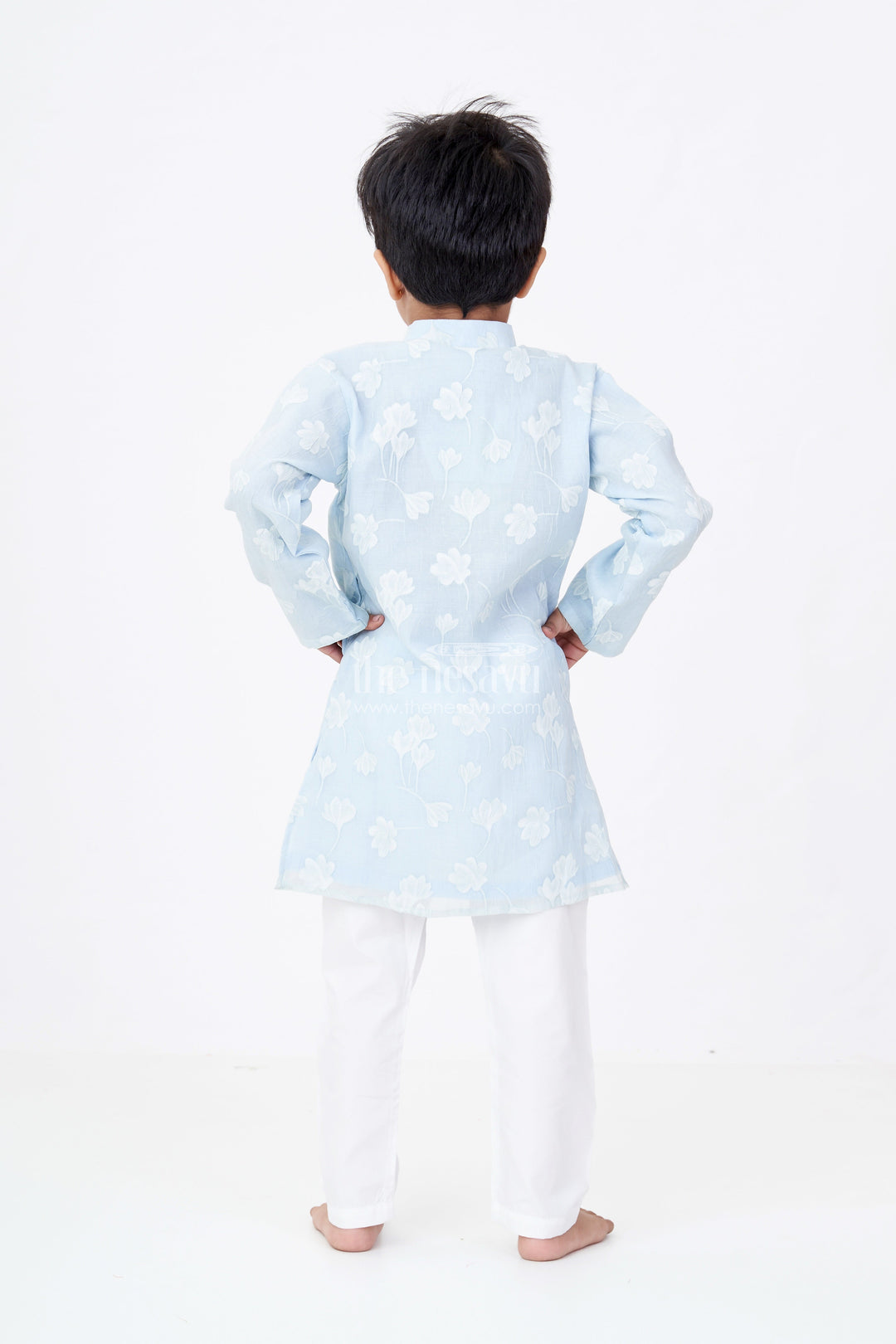 The Nesavu Boys Kurtha Set Boys Kurta with Floral Embroidery and White Pajama for Ethnic Wear Nesavu Boys Kurta Floral Embroidery White Pajama Traditional Wear | The Nesavu