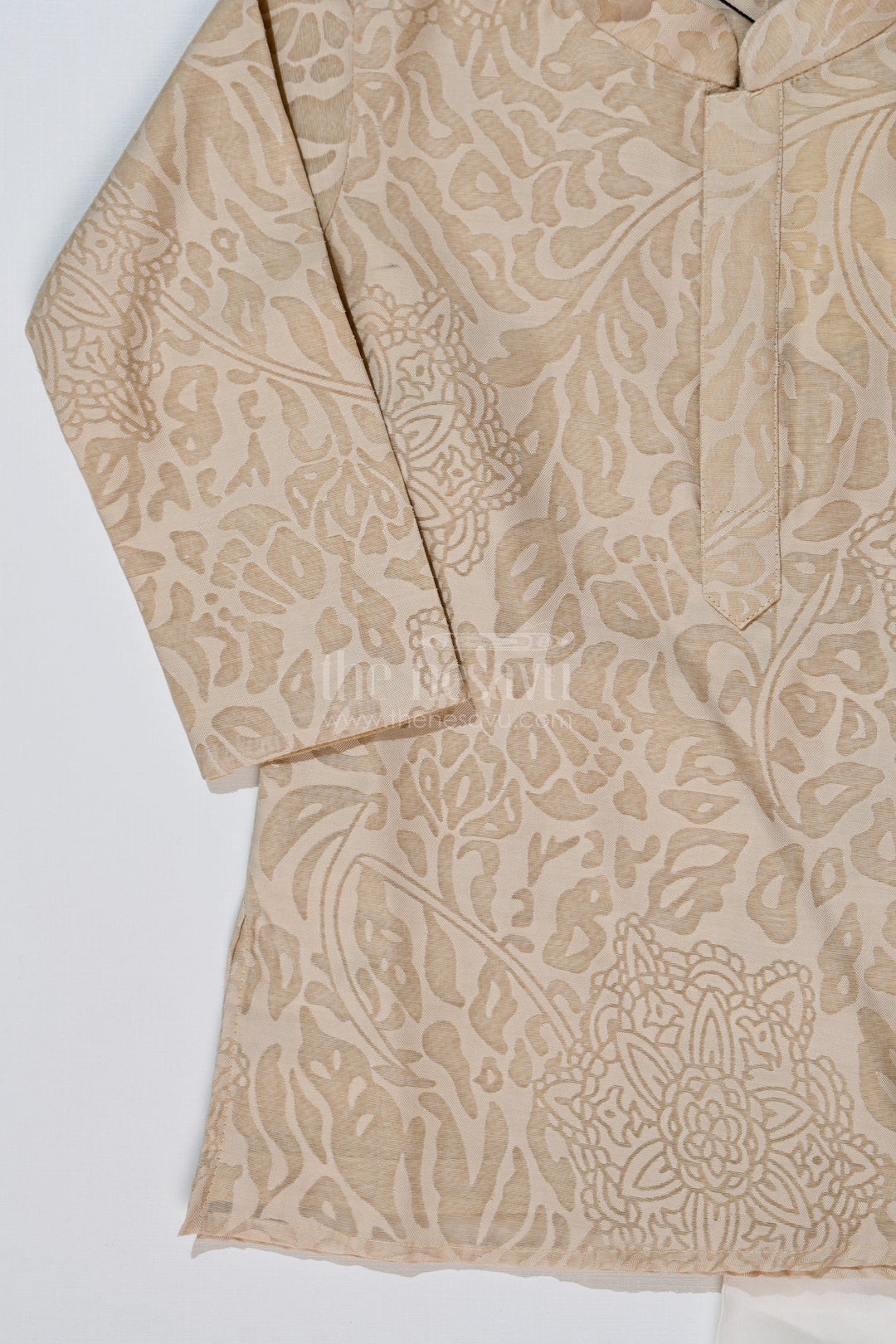 The Nesavu Boys Kurtha Set Boys Kurtas in Brazzo Blended Silk with Traditional Motif Design and White Pajama Nesavu Boys Kurtas Brazzo Blended Silk Traditional Motif Design White Pajama | The Nesavu