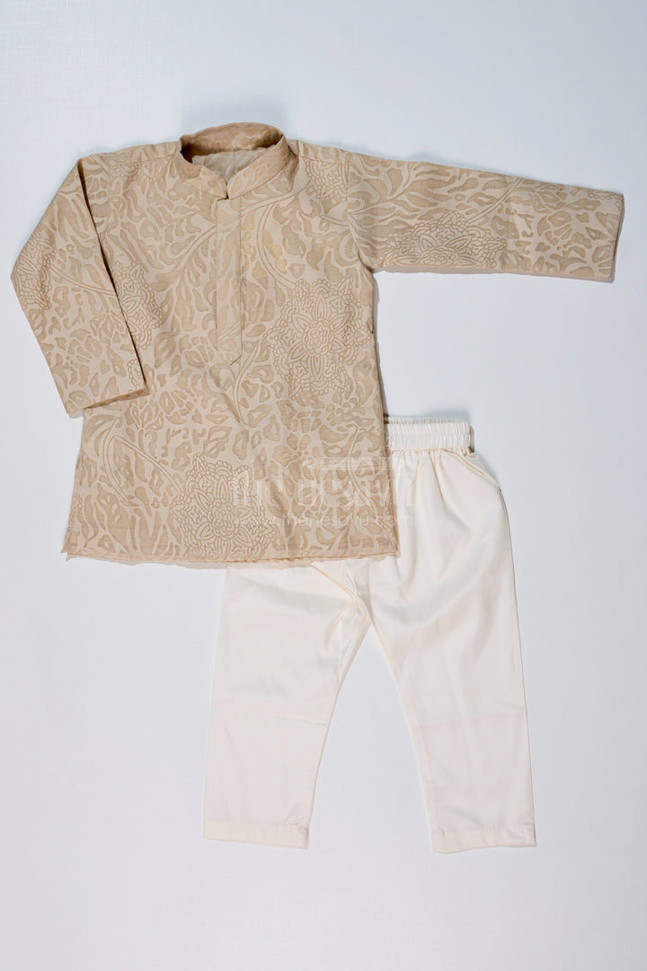 The Nesavu Boys Kurtha Set Boys Kurtas in Brazzo Blended Silk with Traditional Motif Design and White Pajama Nesavu Boys Kurtas Brazzo Blended Silk Traditional Motif Design White Pajama | The Nesavu
