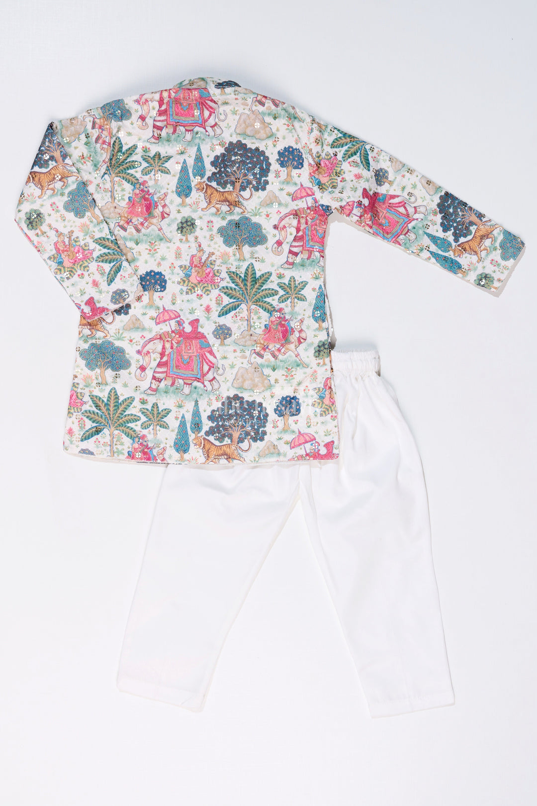 The Nesavu Boys Kurtha Set Boys Kurtha with Story Digital Print and Embroidery for Traditional Festive Wear Nesavu Boys Kurtha Story Digital Print Embroidery Festive Cultural Events | The Nesavu