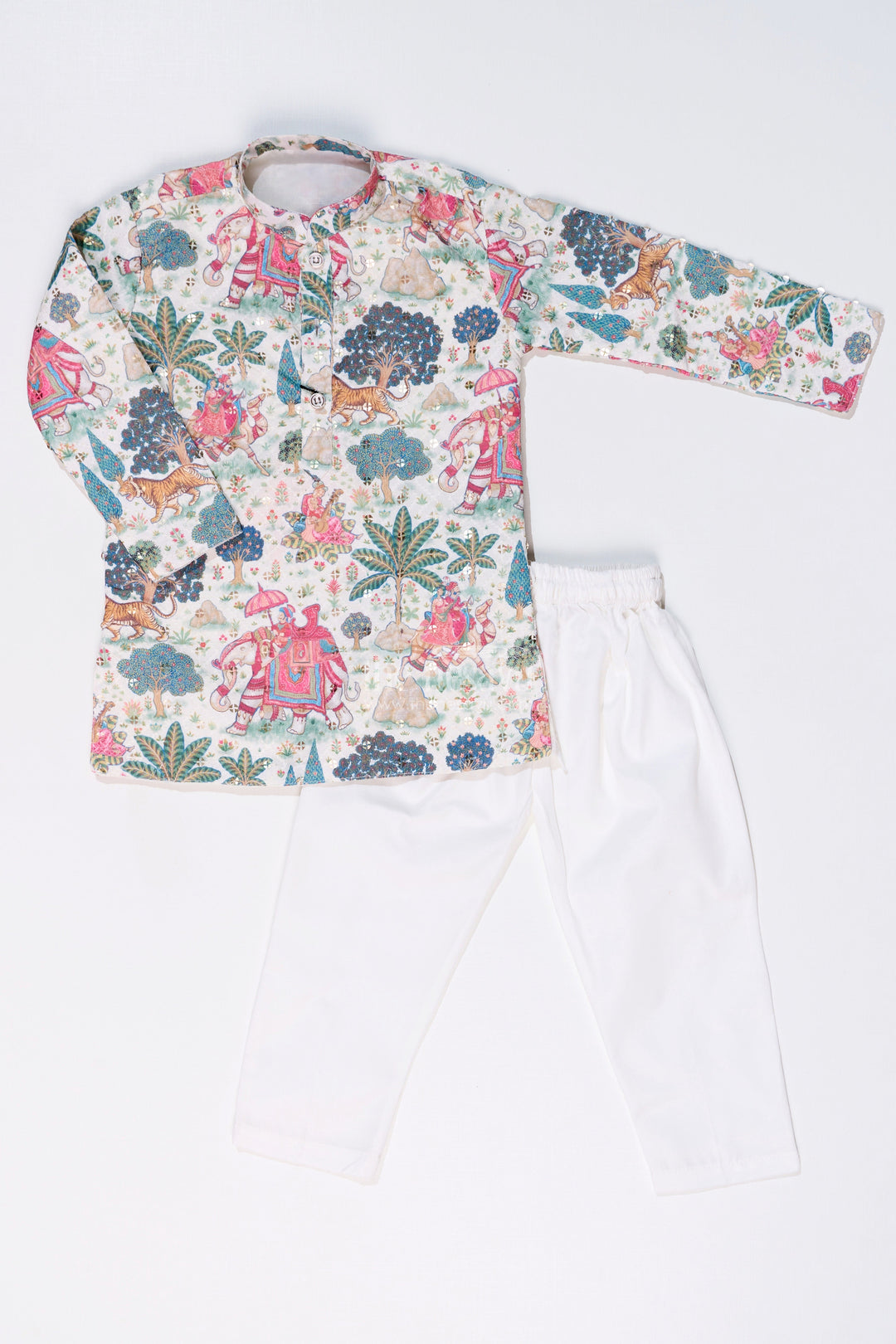 The Nesavu Boys Kurtha Set Boys Kurtha with Story Digital Print and Embroidery for Traditional Festive Wear Nesavu Boys Kurtha Story Digital Print Embroidery Festive Cultural Events | The Nesavu