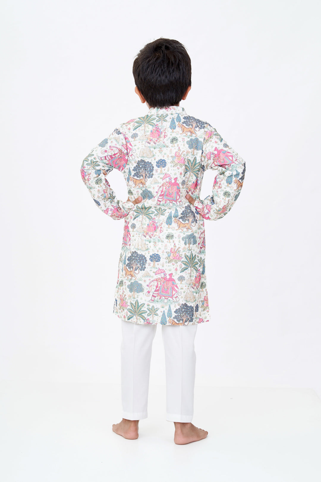 The Nesavu Boys Kurtha Set Boys Kurtha with Story Digital Print and Embroidery for Traditional Festive Wear Nesavu Boys Kurtha Story Digital Print Embroidery Festive Cultural Events | The Nesavu