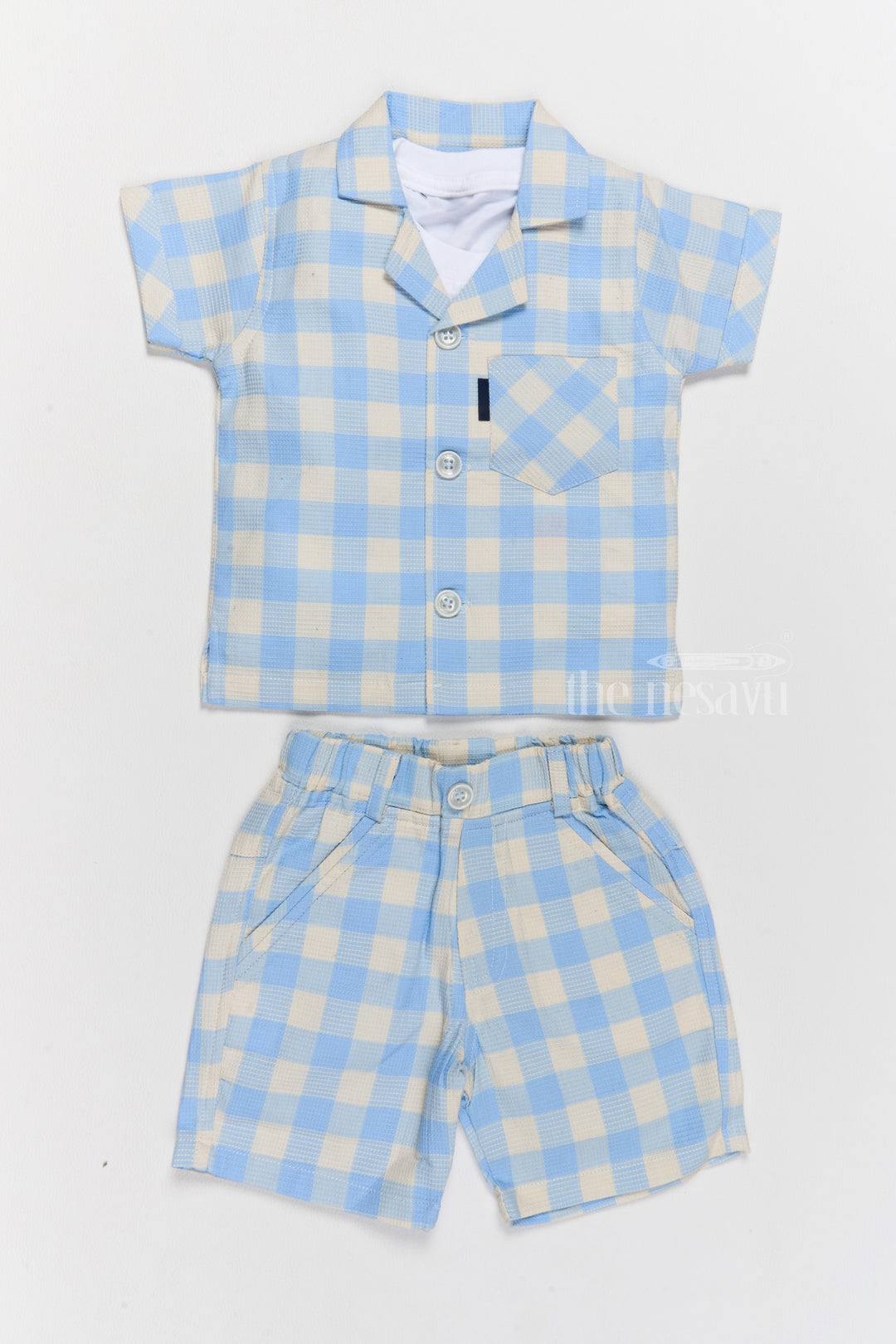 The Nesavu Boys Casual Set Boys Latest Western Dresses in Fashion with Blue Checked Shirt and Shorts Set Nesavu 14 (6M) / Blue BCS206A-14 Boys Latest Western Dresses Fashion Blue Checked Shirt Shorts Set | The Nesavu